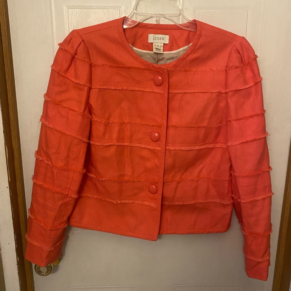 J. Crew Coral Fringe-Trim Cropped Lady Jacket - Picture 3 of 8